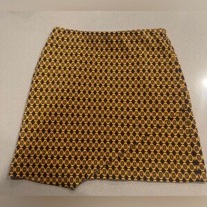 CAbi Yellow and Navy Mini Skirt. Hand Pockets.